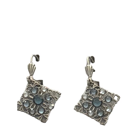 Anne Koplik Blue Crystal Drop Dangle Earrings Boho Retro Art Deco - Picture 2 of 5